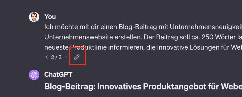 Screenshot von Button zur Bearbeitng des Prompts.